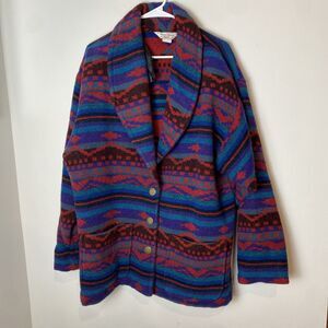 Vintage Aztec Tribal Chief Joseph Wool Indian Head Button blanket Jacket coat